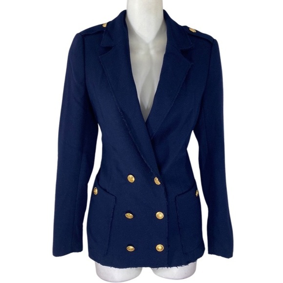 Zara Jackets & Coats Zara Navy Blue Textured Military Double